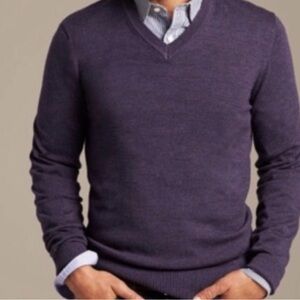 Banana Republic Men's Deep Purple V-Neck Sweater